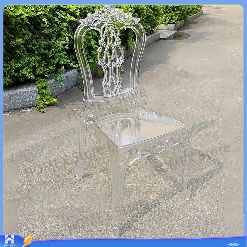 Luxury Transparent Acrylic Wedding Chair Outdoor Clear Rose Dining Chair for Events Hotel Banquet Hall Furniture Leisure