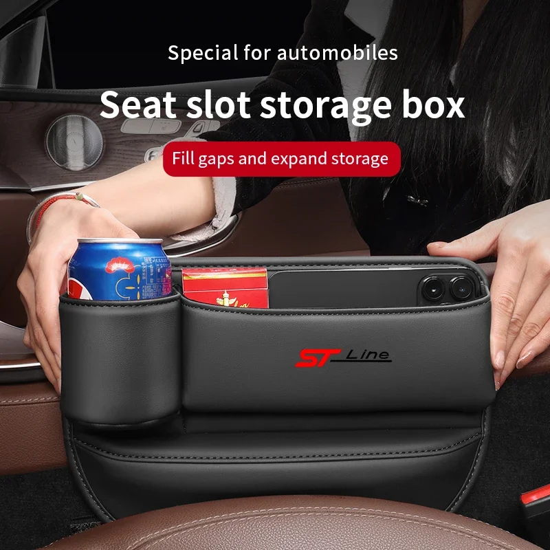 For Ford focus ST LINE ST Racing Mondeo Leather Car Seat Sewn Gap Crevice Slot Storage Box With Cup holder Auto Accessories