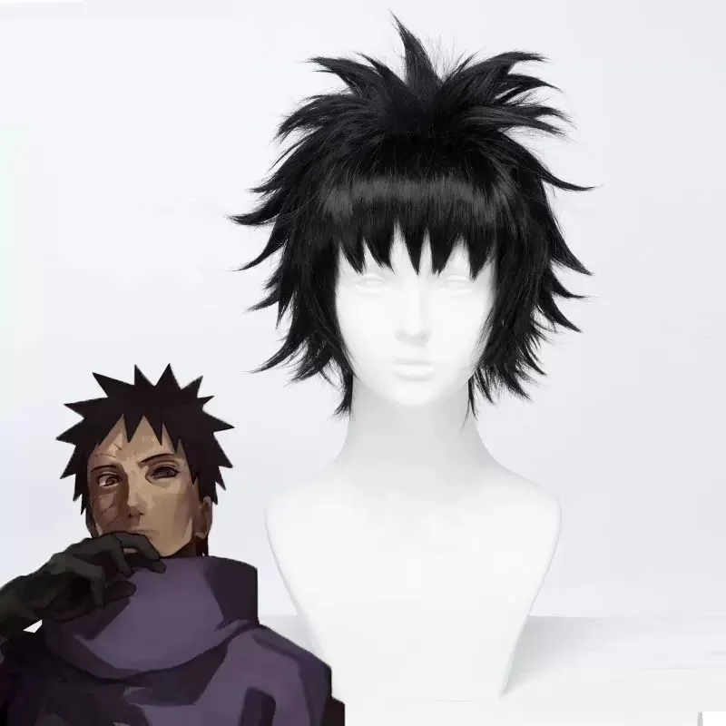 

New Uchiha Obito Cosplay Wig Short Black Anime Cosplay Wig Heat Resistant Synthetic Hair Wigs + Free Wig Cap