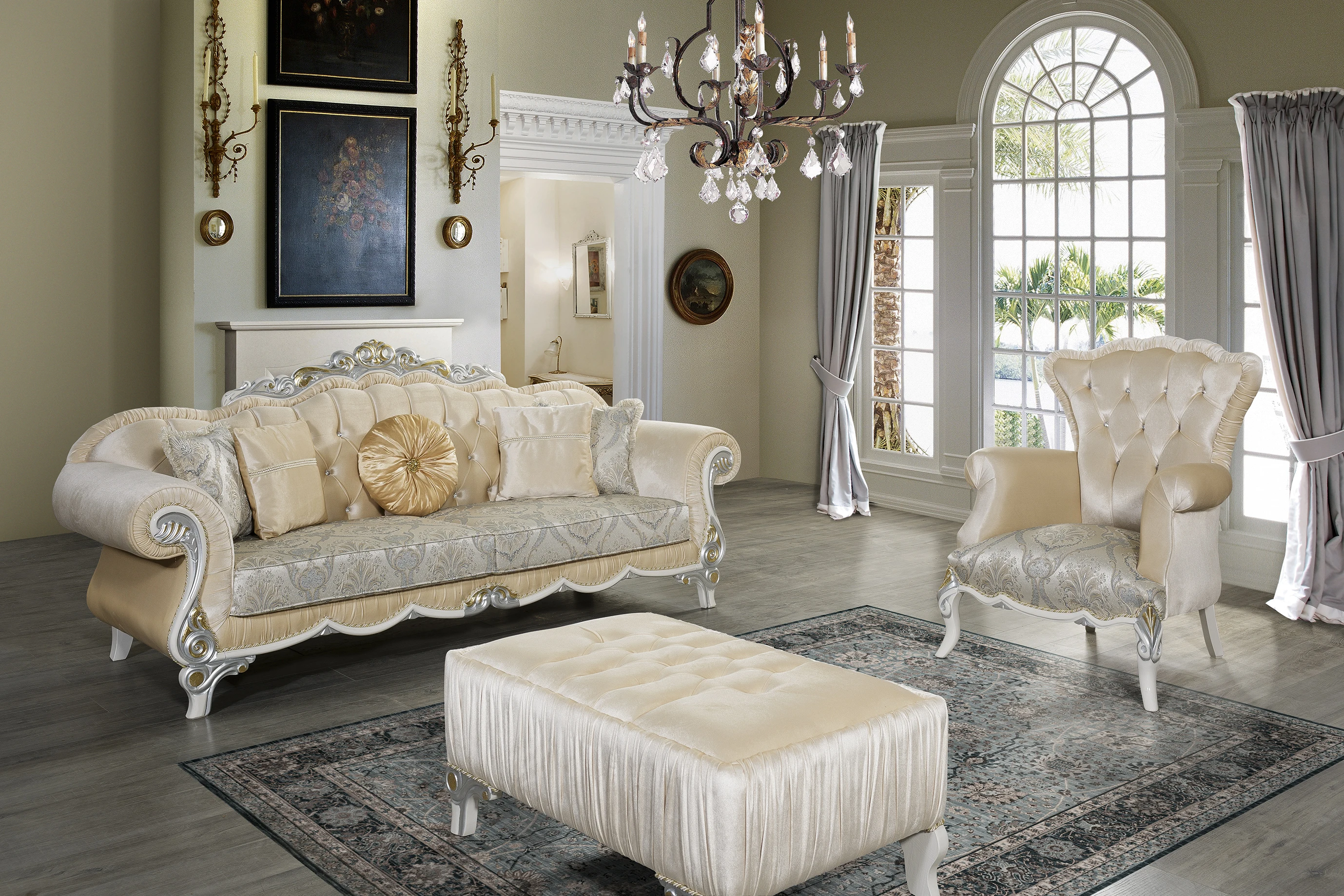 * Luxury Italian Style Modern Furniture Best Seller Luxury Sofa Set for Living Room Villa Wood Material Warehouse
