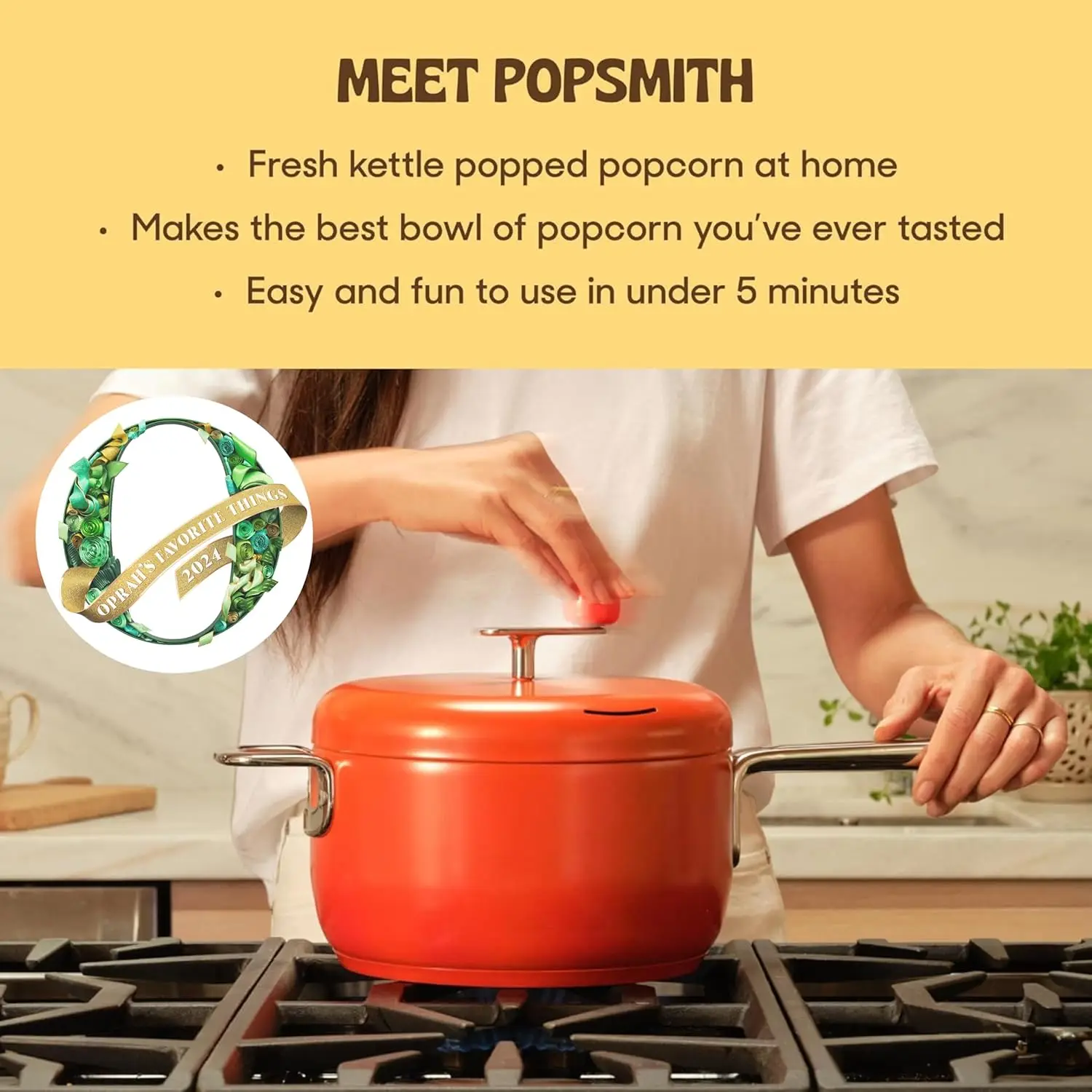 Popcorn Popper  6 Quart Stovetop Popcorn Machine - Stainless Steel Popcorn Maker Compatible with All Stoveto