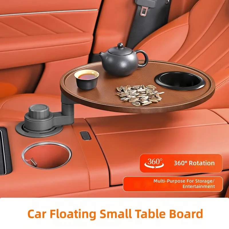 for Car Small Table Front and Rear Row Suspension Round Dining Table Rotation Main and Co-pilot Drinking Tea Table Cup Slot