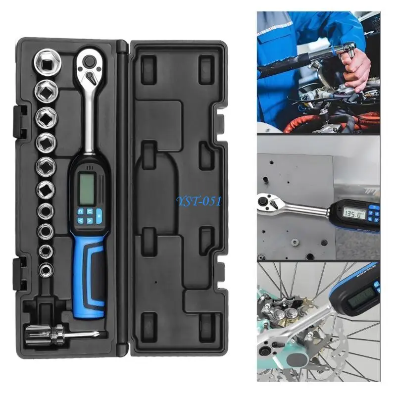 E15A Heavy Duty High Accuracy Professional Torque Wrench Tool LCD Screen Interchangeable Heads 4 Measurement Modes Included