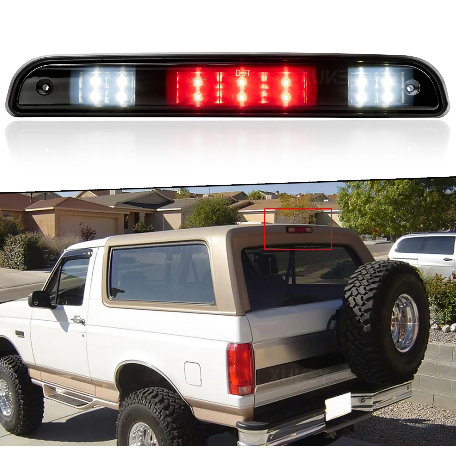 3a terceira luz de freio lâmpada de carga alta montagem parar led substituição para ford f150 f250 f350 bronco 92-96 cauda reversa lente fumada