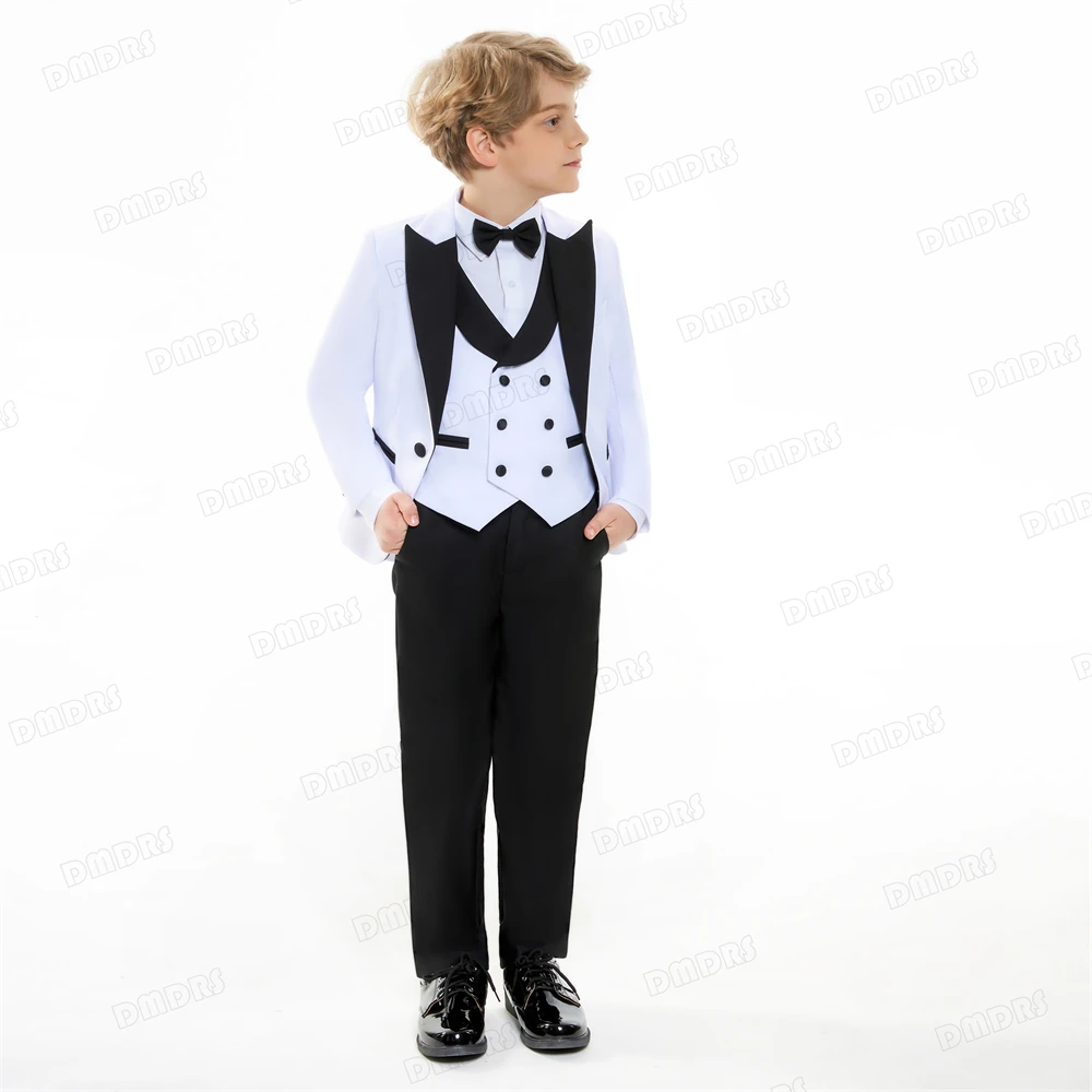 24H Ship 3pc White Formal Suit Set For Boys 3-14 Years One Button Fly Kids Tuxedo Set Wedding Ring Bearer Suits