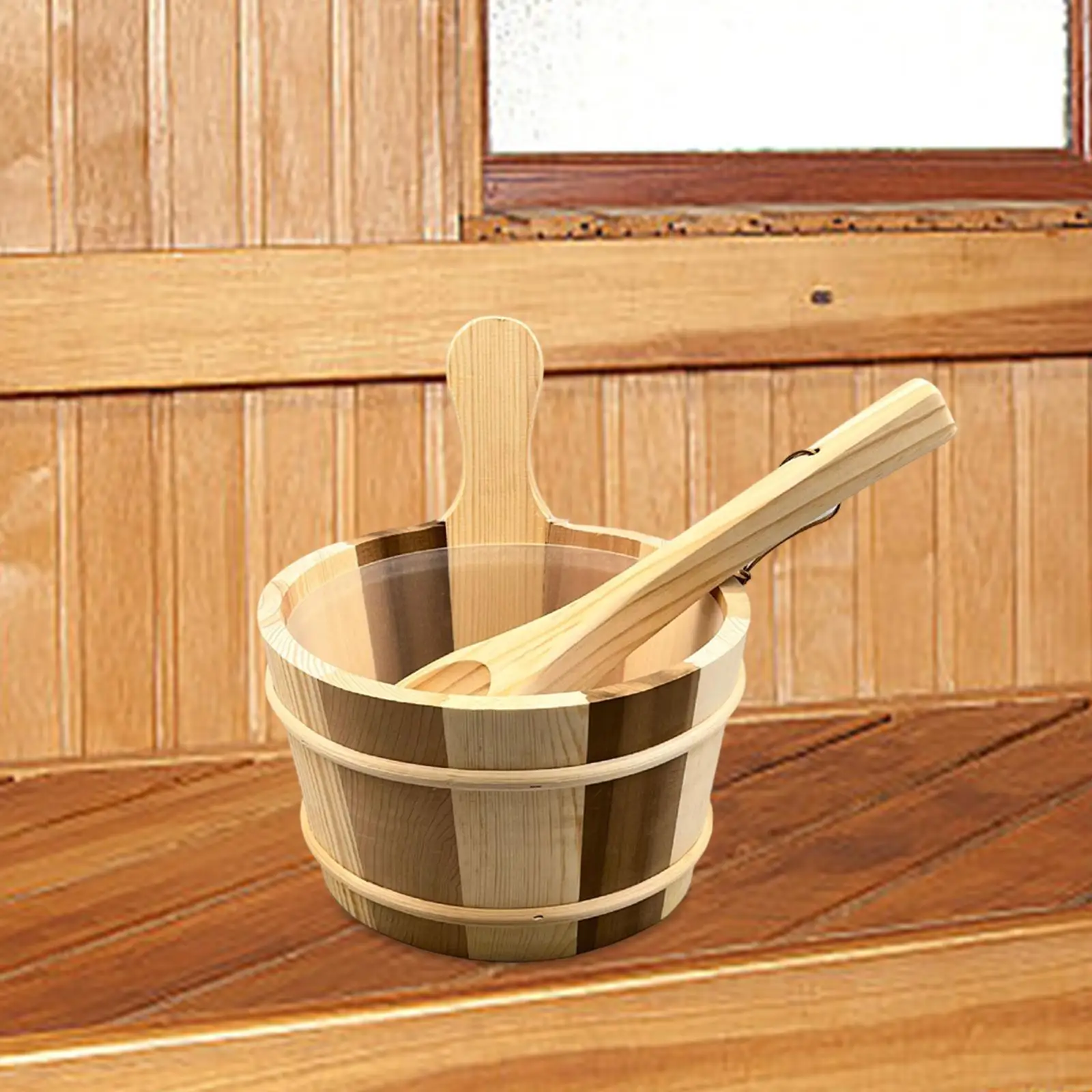 Wooden Sauna Bucket and Ladle Large Capacity with Handle Versatile Sturdy