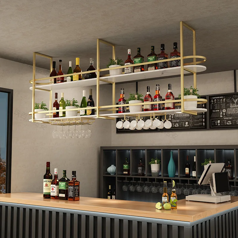 

Simple wine rack hanging cabinet bar restaurant light luxury wall hanging wine cabinet wine wrought iron display