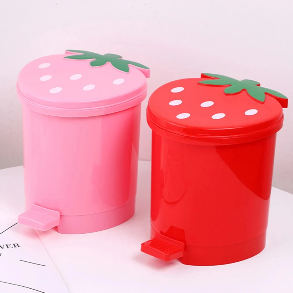 

Mini Trash Can with Lid Plastic Trash Basket for Home Bedroom Office Desktop Garbage Storage Box Cartoon Red Pink Container