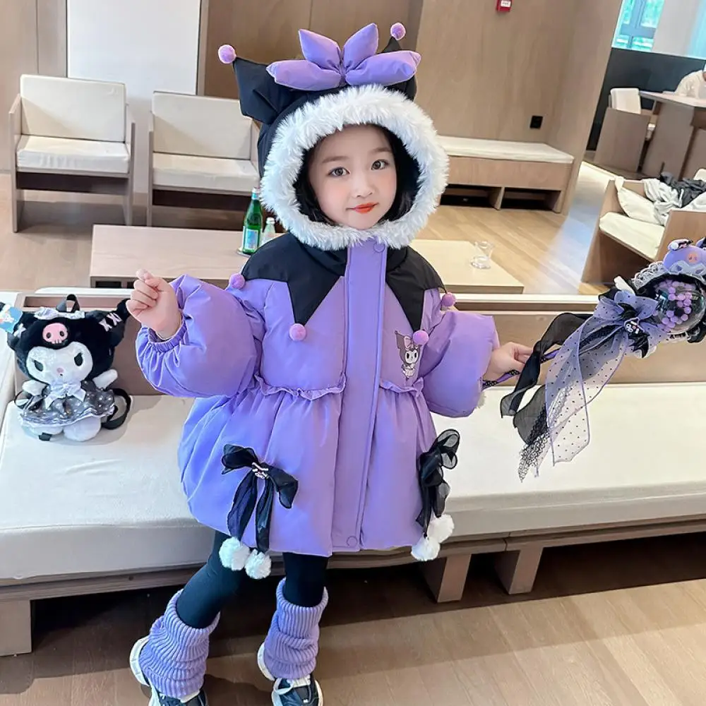 Sanrio Kuromi Girls Lolita Cotton Clothes Autumn Winter Add Cotton Coat Jackets Kawaii Cute Thicken Outwear Children's Clothing