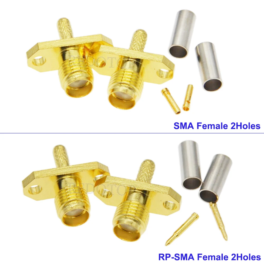 10Pcs/Lot SMA/RP SMA Female Panel with 2 Holes SMA-1.5 Connector Crimp for RG174 RG316 LMR100 RF Cable Gold Plated 50 Ohm