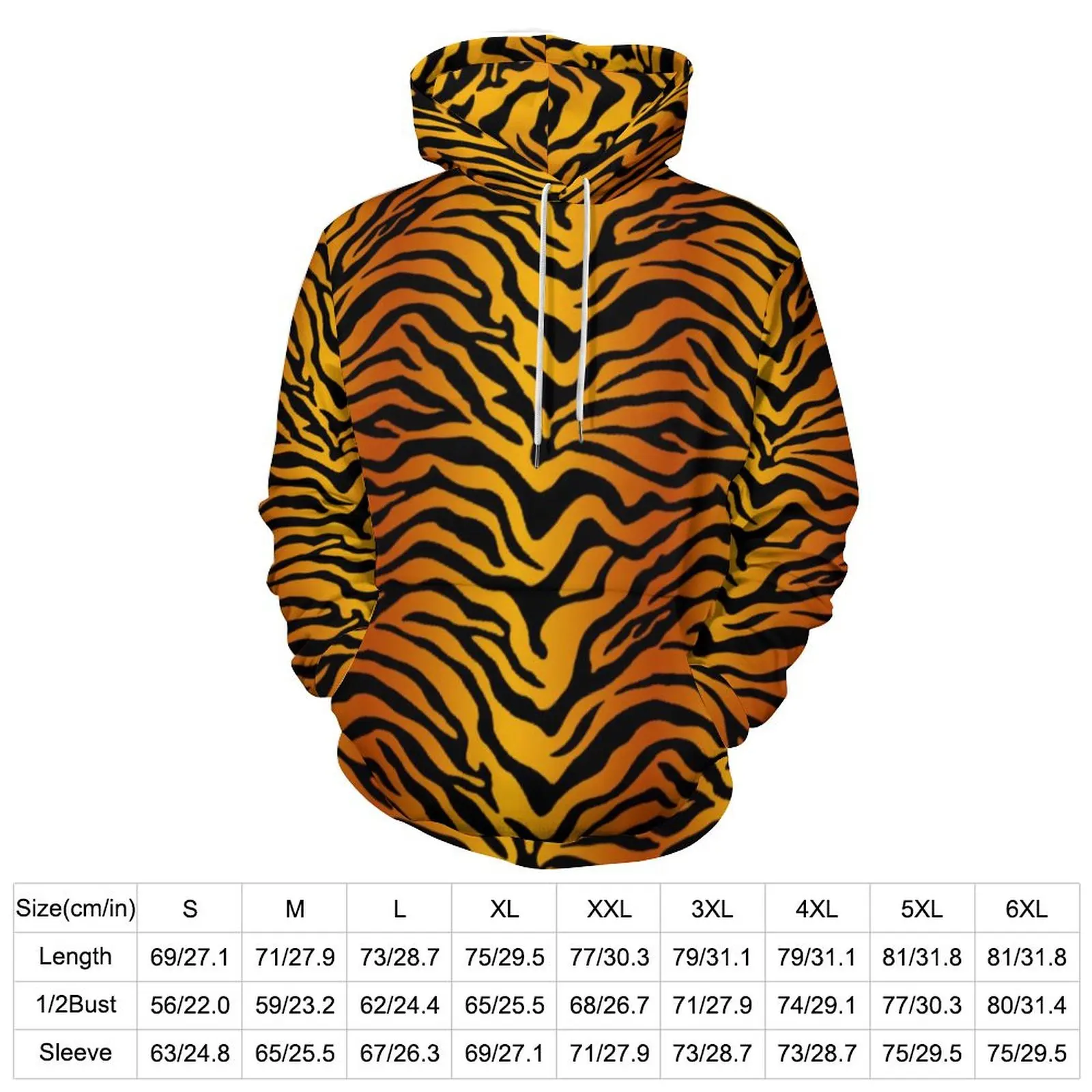 Tiger Print Casual Hoodies Long Sleeve Black Stripes Y2k Pullover Hoodie Winter Korean Fashion Custom Oversized Sweatshirts