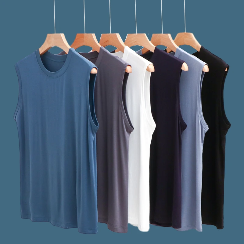 Modal Men's Tank Top Thin round Neck Sleeveless Summer Base Shirt  Color Versatile Large Size Casual Top