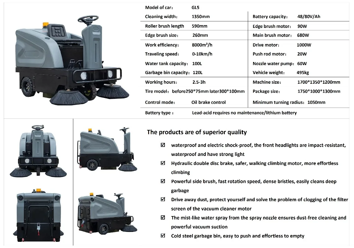 M1900 Industrial Ride on Electric Floor Sweeper Machine Automatic Road Street Durable Plastic Motor