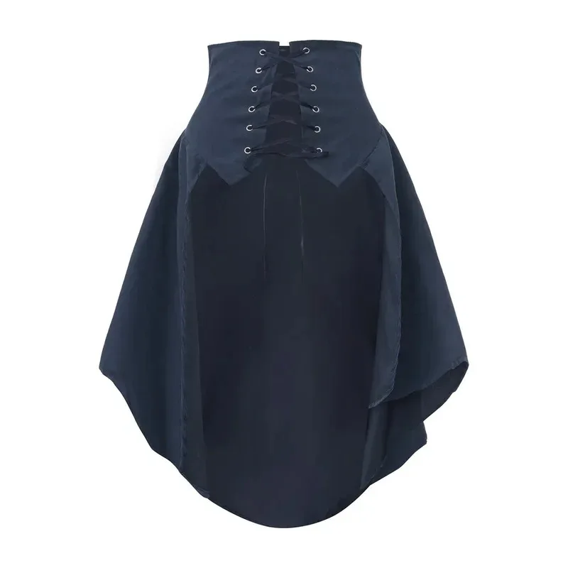 

CyWomens Gothic Steampunk Satiny Pirate Skirt Front Lace-up Tiered Ruffled Irregular Hem Skirt Waist Belt Vintage Medieval Costu