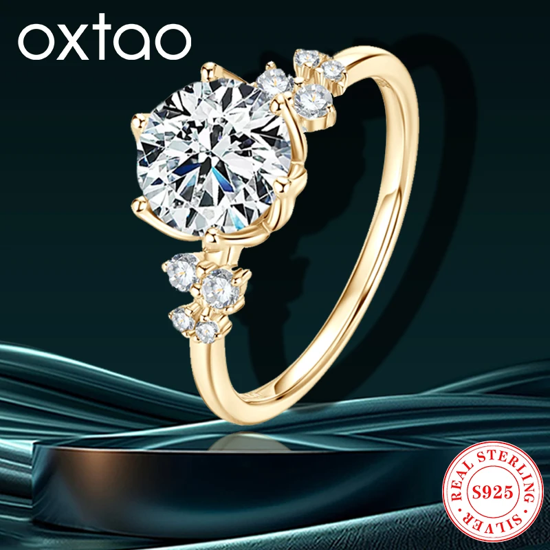 

OXTAO Women's Classic Engagement Ring With Certficate Original Moissanite Solitaire Ring Plated 14K Gold Wedding Jewelry Gift