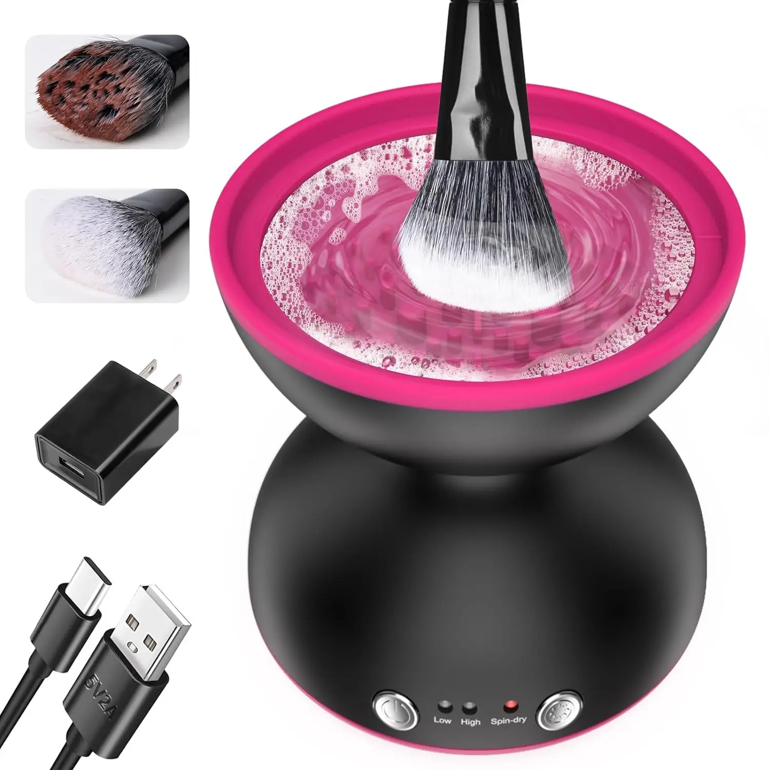 ATAWOL Makeup Brush Cleaner Machine, Two Gears Speed and Dehydration Function，Travel Portable Automatic