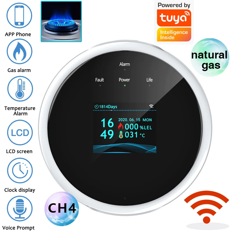 2.4G WiFi Gas Alarm Sensor Combustible Gas Detector Works With Tuya/Smart Life APP Information Push For Home Alarm System