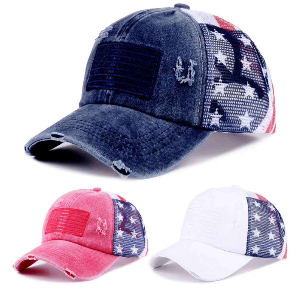 

Men's Breathable Mesh Baseball Cap Summer Sun Hat Outdoor Sports Embroidery Flag Sticker Adjustable Sunshade Ca