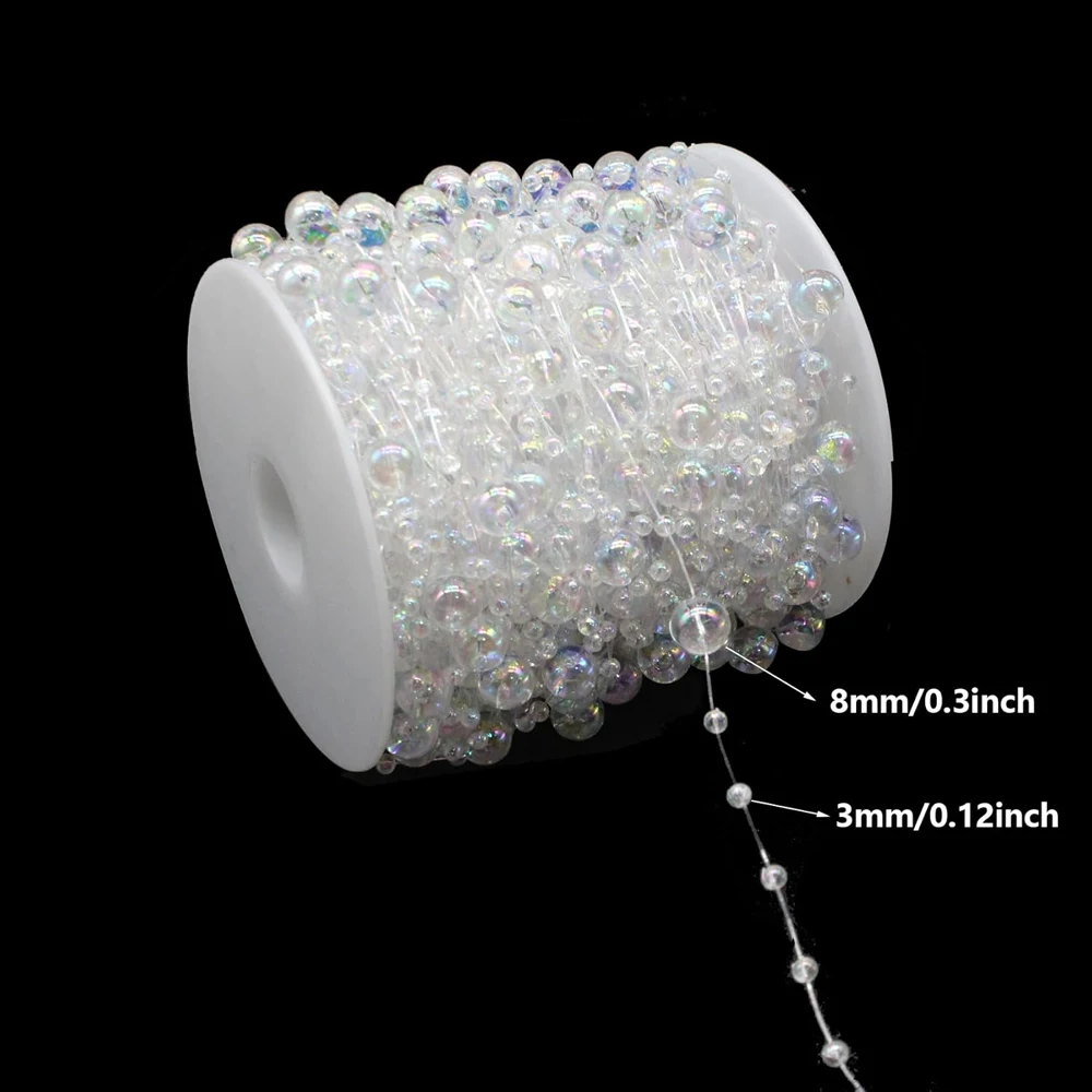 Pearl Beads String 3-8mm Faux Pearl Strand Fishing Line Garland Beads for Wedding Centerpieces Bouquet Backdrop Table Decoration