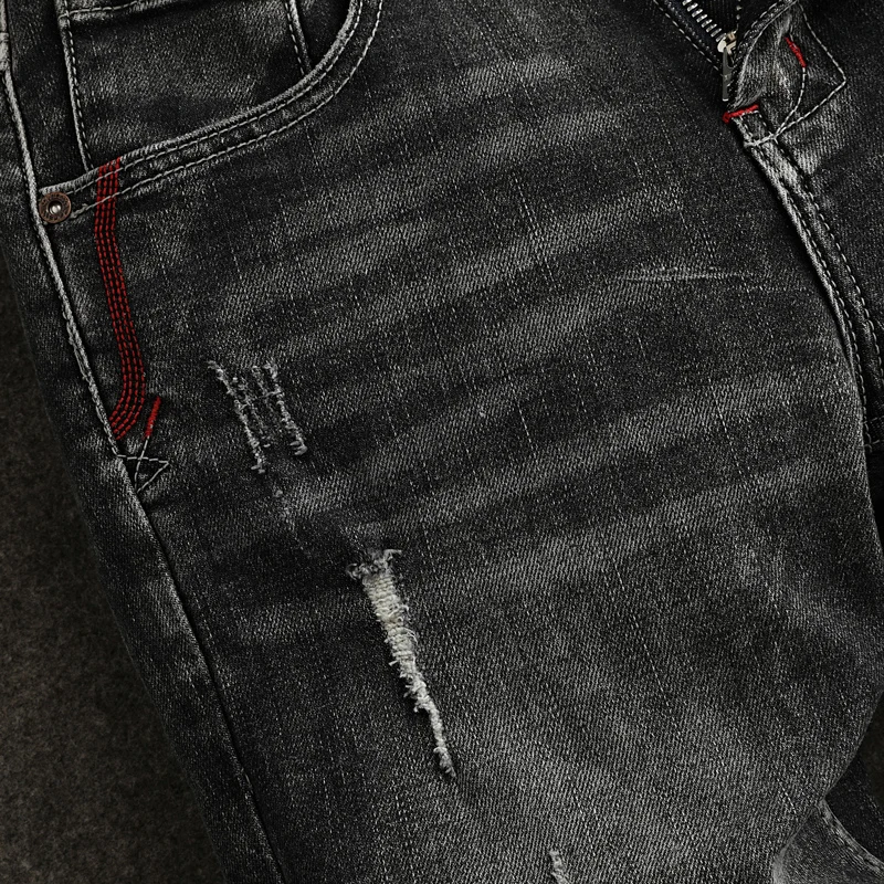 Y2K Fashion New Men's Jeans Y2KWashed Nostalgic Stretch Slim Fit Retro Black Grey Jeans Hip Hop Brand High Quality Pants Hombr