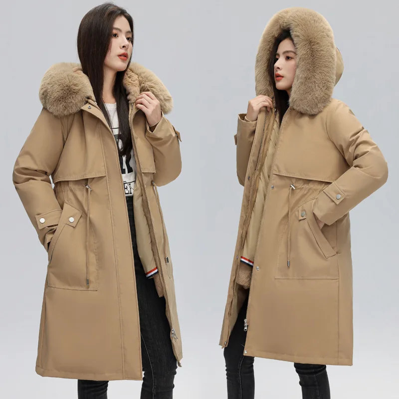 

Winter Jacket Women Parkas Long Korean Loose Cotton Padded Jacket Detachable Plush Inner Liner Parka Female Windbreakers Outwear