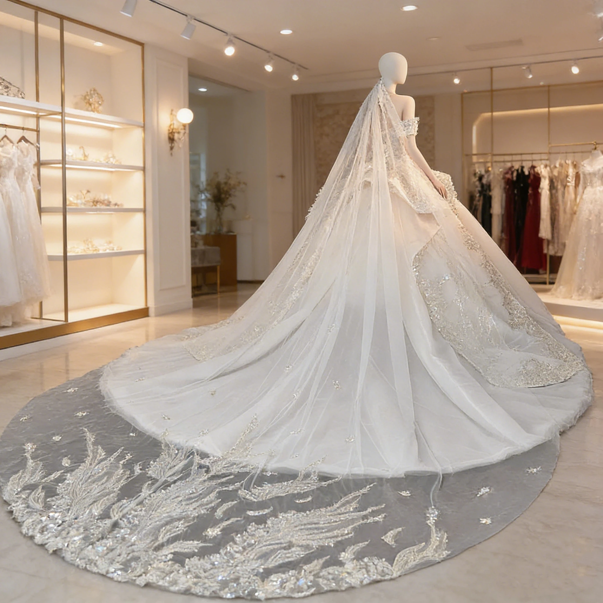 Luxurious Lace Crystal Bead Decoration Wedding Dress With Exposed Shoulder Straps Train Bride Dress Vestido De Noiva Customized