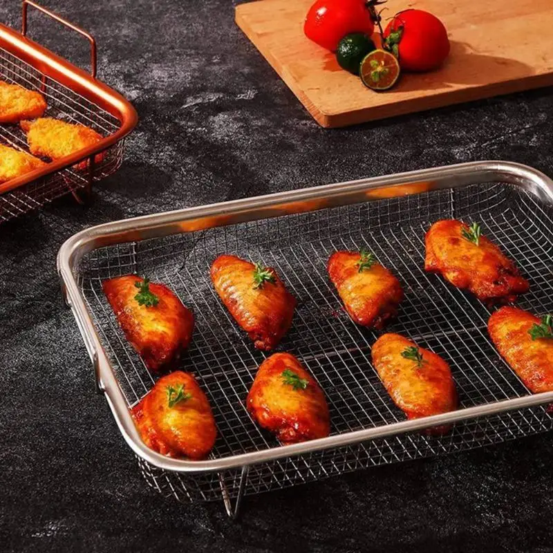Hot Sale Stainless Steel Oil Drip Tray Drain Basket Set Long Rectangular Plate Fat Control Rack For Home Outdoor BBQ Grid