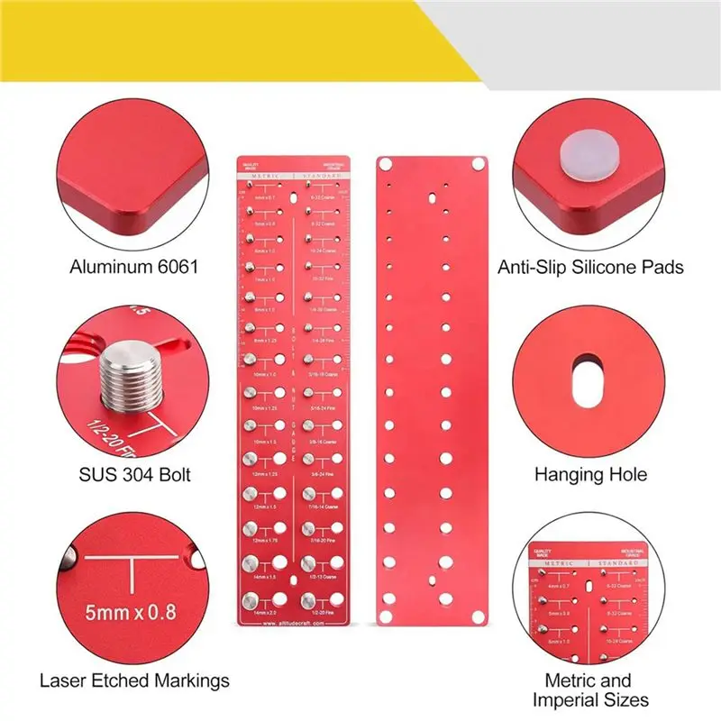 AT05-2X Thread Checker, Nut And Bolt Thread Checker, Bolt Size And Thread Gauge, Bolt And Nut Identifier Gauge, Bolt Gauge
