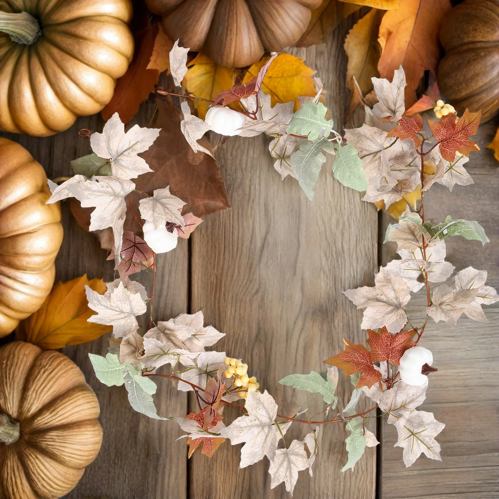 

Artificial Autumn Maple Leaf Wreath Garland Wall Swags Door Decor Thanksgiving Holiday Front Swag Weather Resistant Lightweight