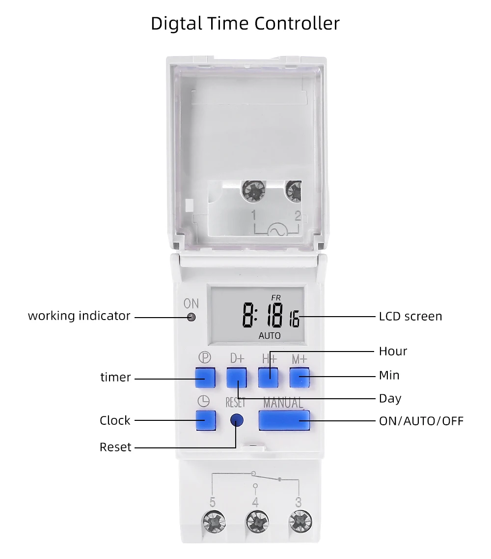 THC15A DIN Rail 4 Pin Voltage Output Digital Switch Timer 220V 110V 24V 12V  Electronic Time  Relay with Replaceable Battery