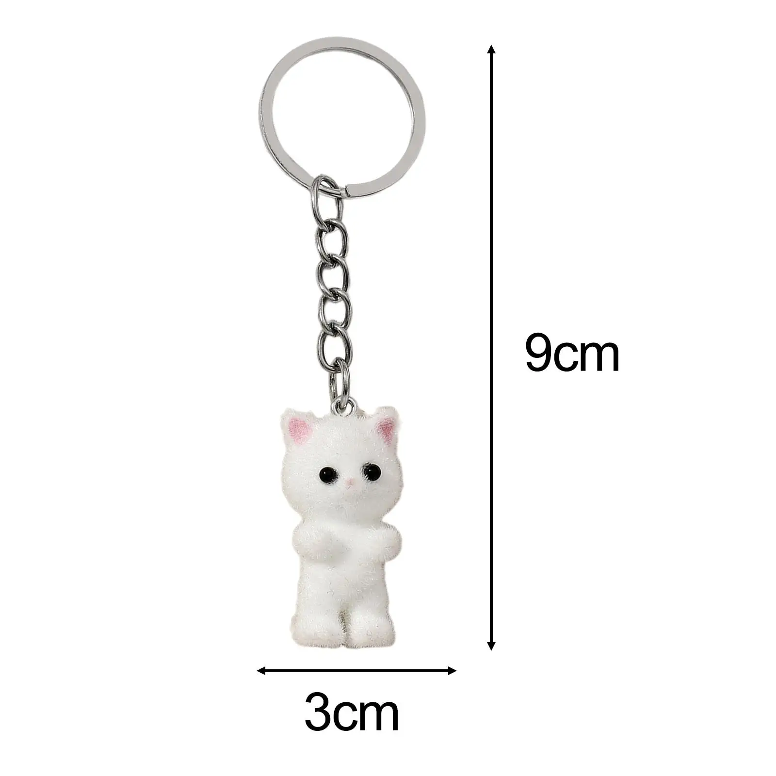 Cat Keychain Resin Flocked Kitten Pendant Cute Plush Style Key Ring Bag Charm for Backpack Purse Car Keys