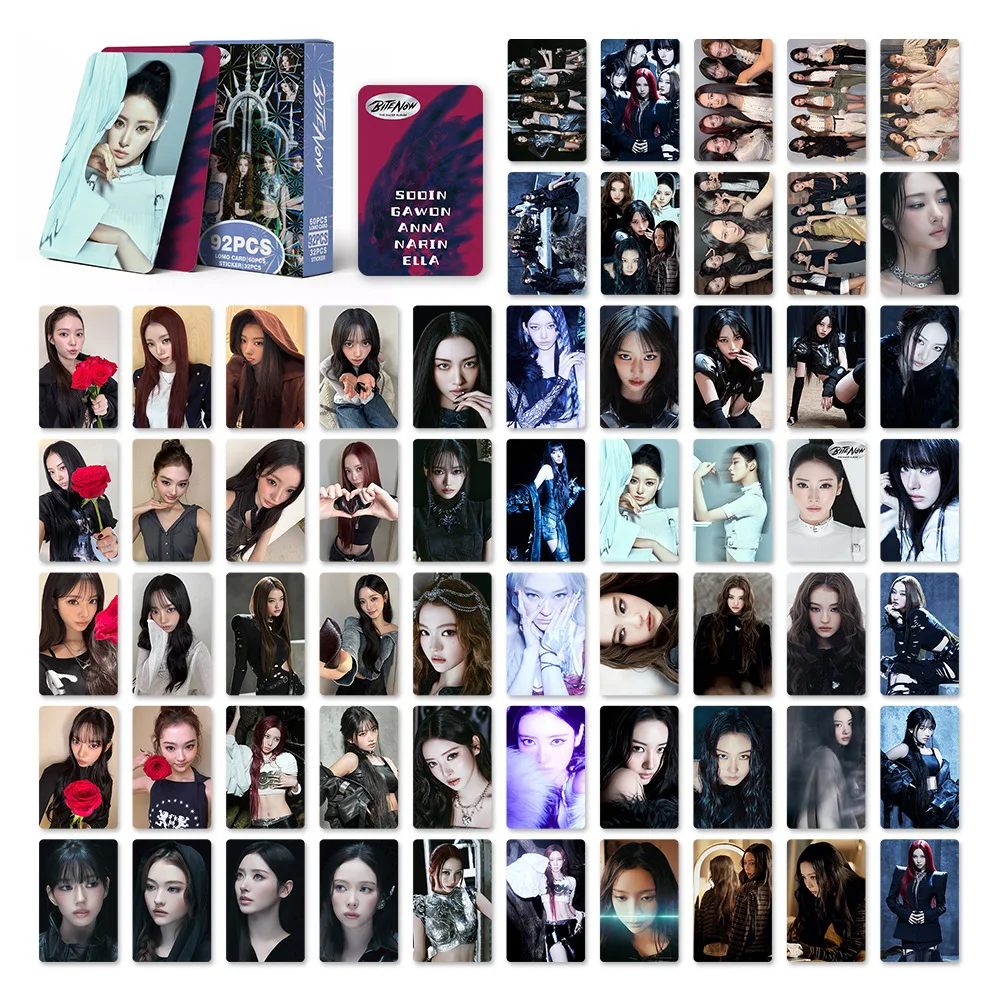 92Pcs/Set Idol MEOVV New Album BITE NOW Lomo Cards Stickers Postcards Ella Gross Gawon Kim Sooin Anna Narin Fans Gift Collection