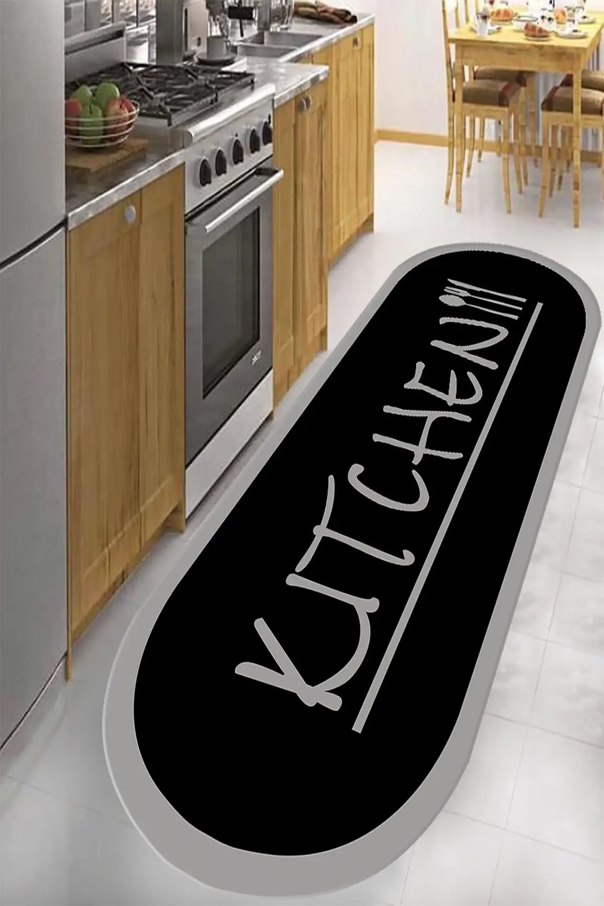 

DOLBOVI digital printed non-slip base washable Kitchen carpet with black gray color Kitchen carpet