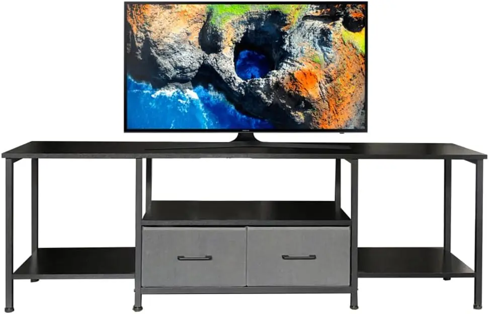 

Dresser with Power Outlets & LED Lights, 4 Drawers Dresser with Open Shelf & PU Finish, Media Console for 50x43 Inch TV, Black