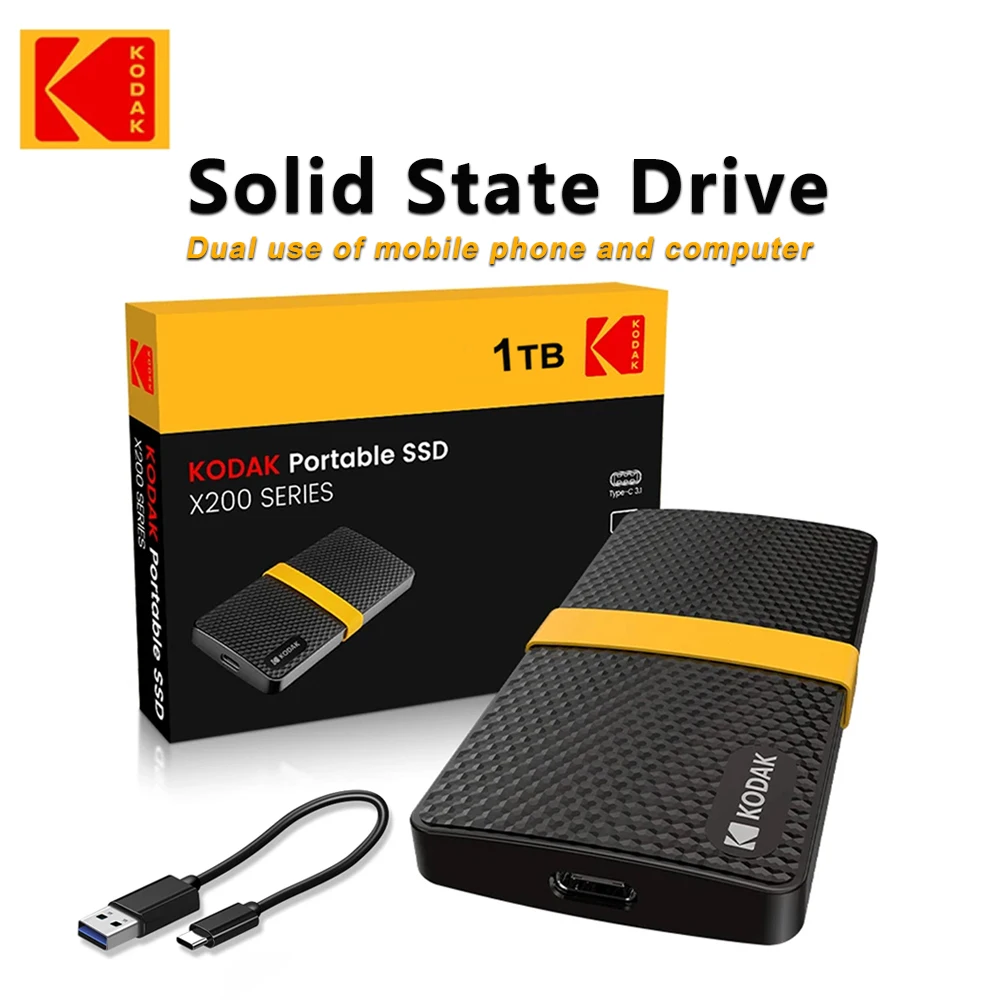 Kodak X200 SSD portátil 1TB USB 3,1 tipo C unidad externa disco duro 512GB 256GB unidad de estado sólido para PS4 portátil Macbook PC