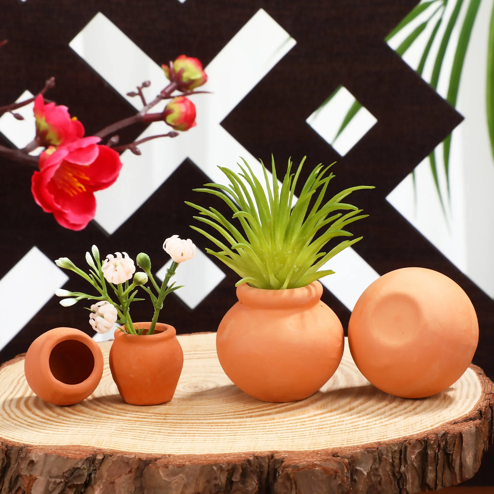 

4 Pcs Terracotta Flower Pots for Succulents Small Plants Mini Clay Planter Red Brown Large Medium Size Garden Decor