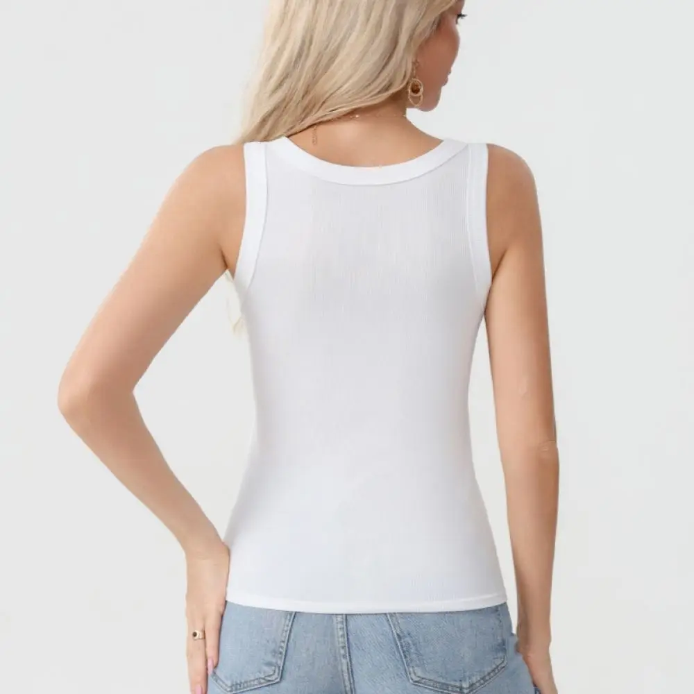Womens Ribbed Tank Top Fixed Cups Slim Fit Sleeveless Camisole Elastic Soft Base Layering Top Comfortable Summer Garment