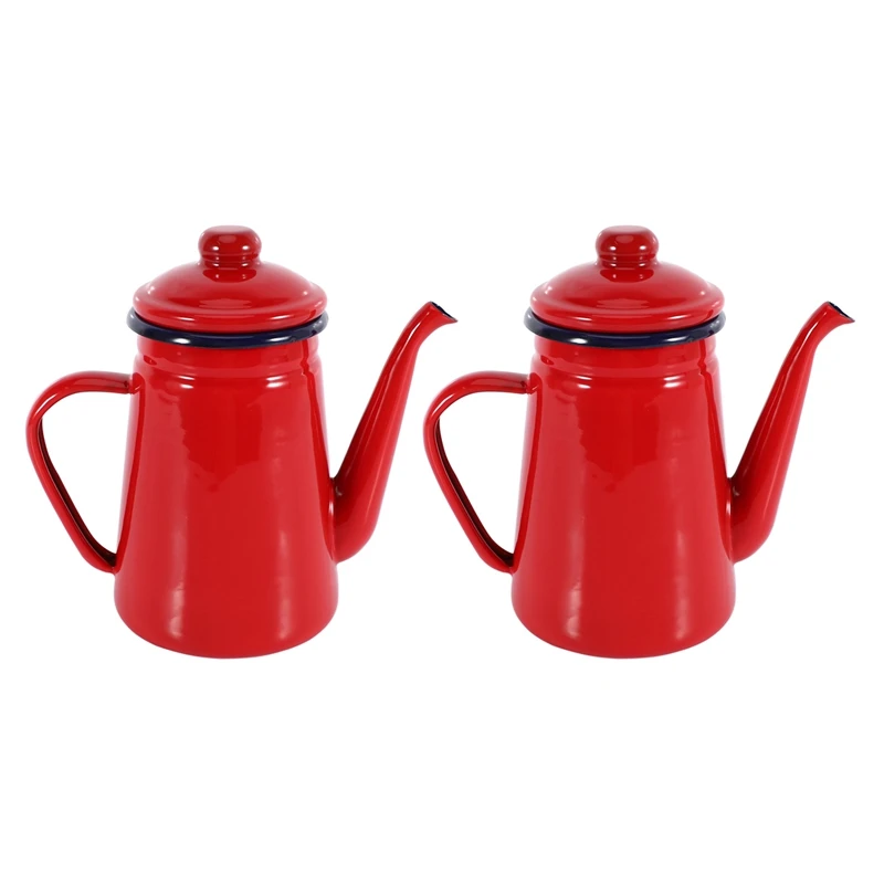 

2X 1.1L Enamel Coffee Pot Hand Tea Kettle Induction Cooker Gas Stove Universal Red