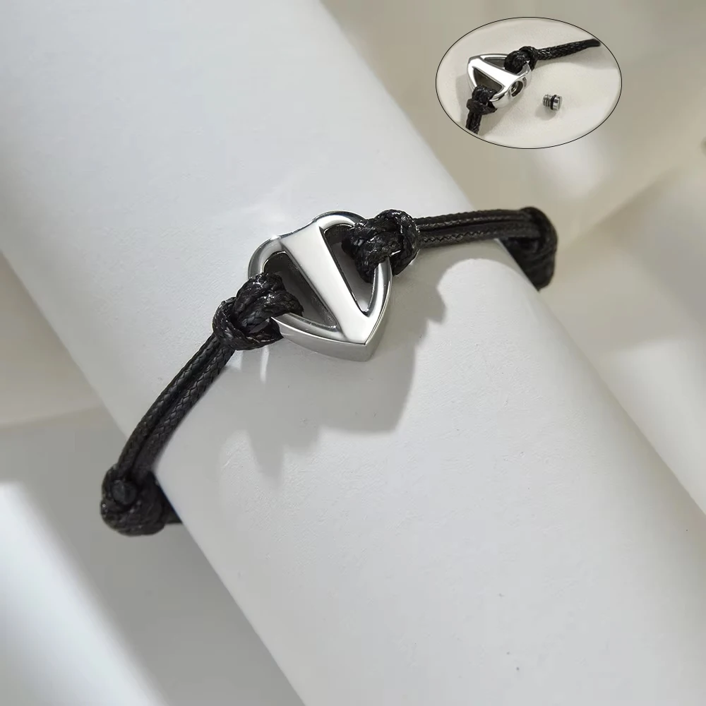 Heart Urn Leather Rope Bracelet for Ashes Stainless Steel Keepsake Holder Ash Adjustable Bracelet for Women Men