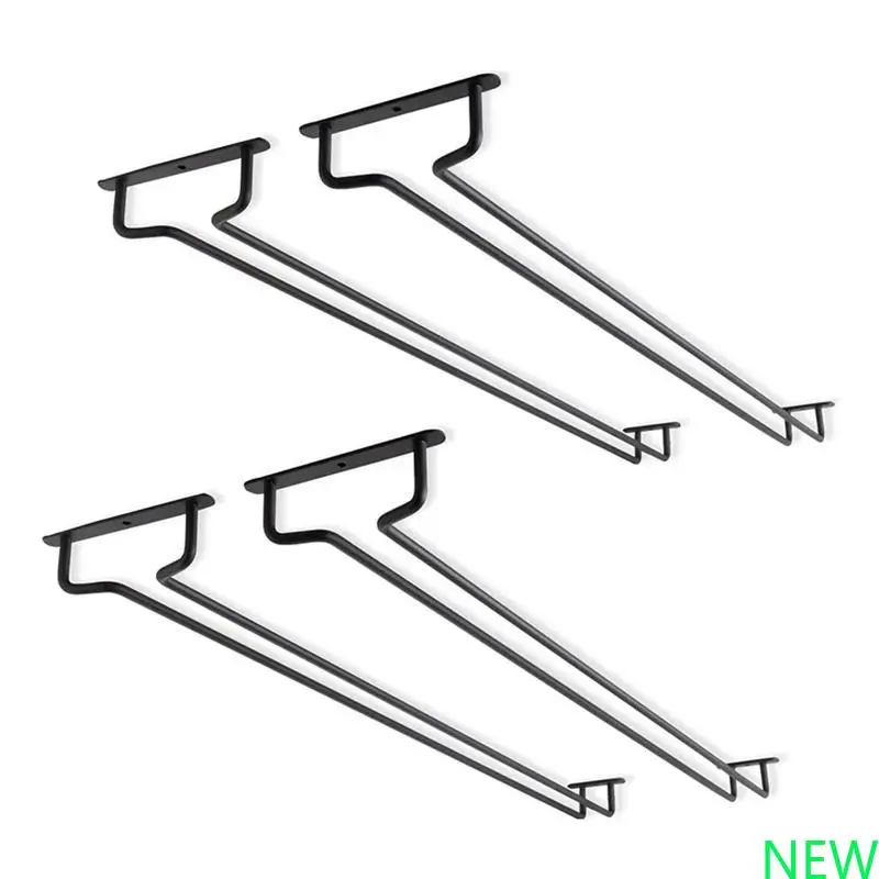 رف زجاجي للنبيذ الأسود تحت الخزانة حامل كأس للنبيذ ستيمواري رف معلق حامل ستيمواري لديكور تخزين الخزانة #4