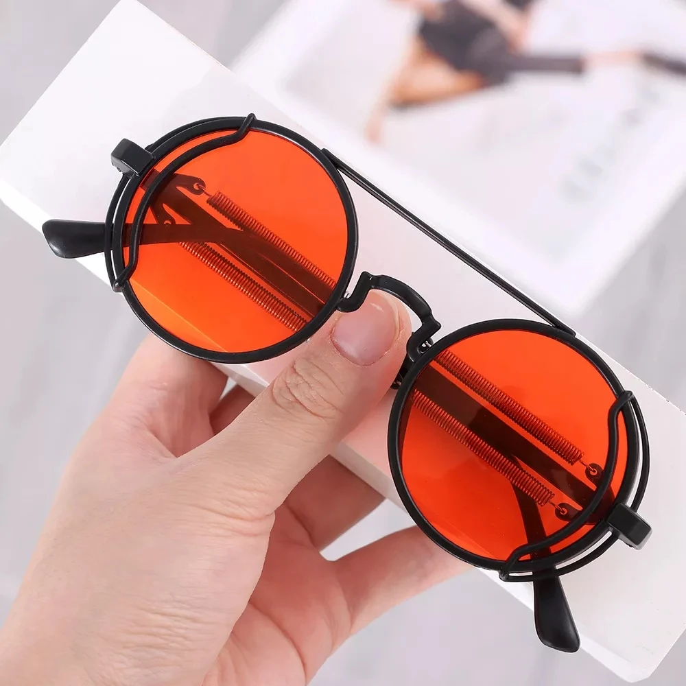 Steampunk Sunglasses Men Women Round Metal Frame Punk Double Spring Leg sun glasses Brand Design Classic Gothic Eyewear UV400