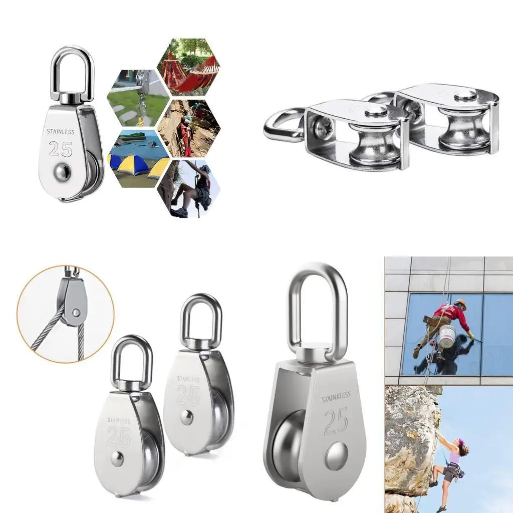 

652F 2Pcs Multipurpose Stainless Steel M25 Single Pulley Block Wire Rope Hanging Wire Towing Wheel Equipment for Industrial