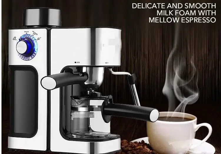 Hot Selling Black Commercial Household Espresso Coffee Machine with Electric Milk Frother