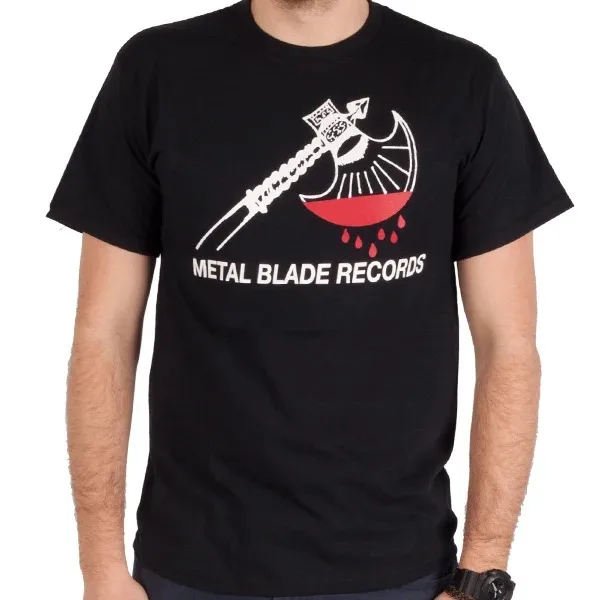 Metal Blade Records Unisex T‑Shirt,simple Line Axe Graphic with Red Blood Drop Print,minimalist Heavy Metal Tee