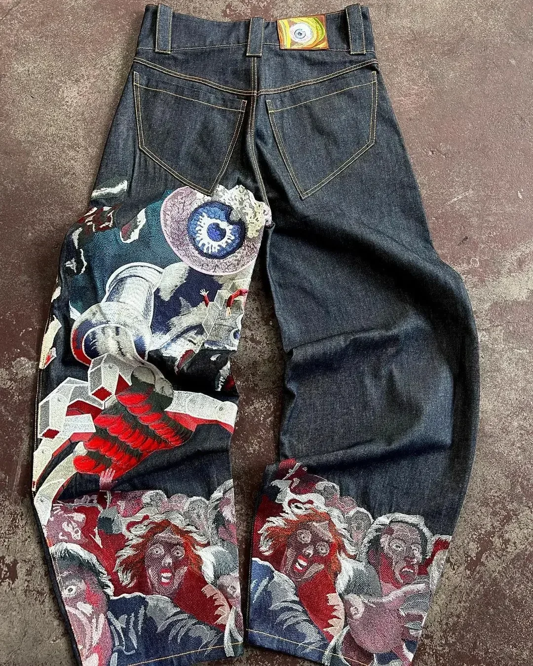 Streetwear ใหม่อเมริกัน Pop Hip-Hop Rock ขนาดใหญ่ปักคาวบอย Y2k Street แฟชั่น Joker Harajuku Gothic กางเกงขากว้าง