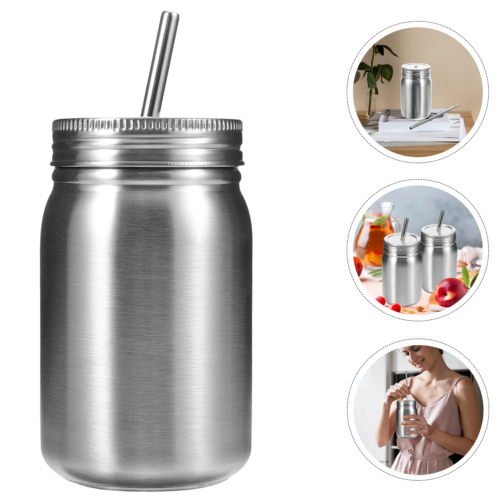 

2 Pcs Stainless Steel Mason Cup Container Jars Sublimation Mugs Cups with Lid and Straw Travel Coffee Tumbler