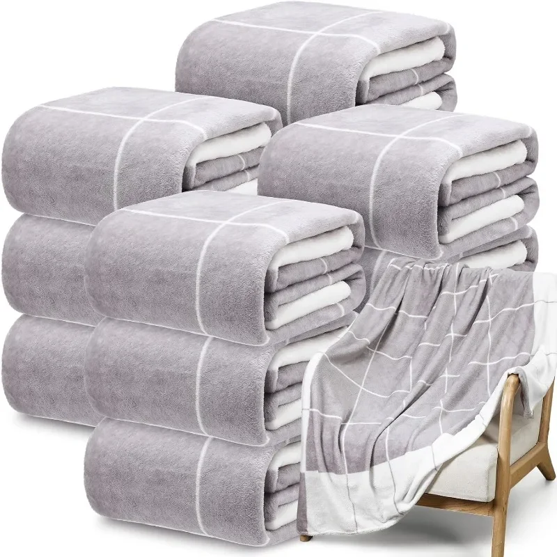 12 pieces of flannel wool blanket, loose checkered blanket, lightweight and soft warm blanket, 50 x 60 inchesGoods in stock