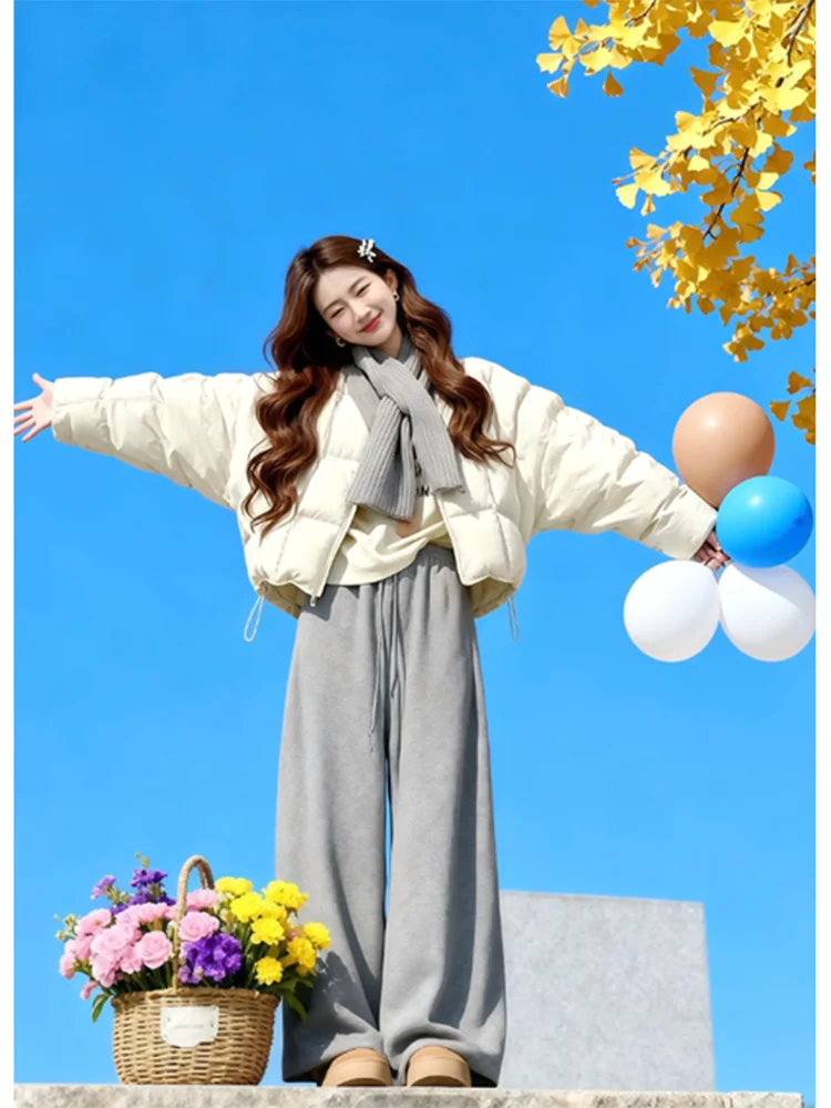 

Faionable Anti-Aging round Ne Puff Cotton Women's Winter New Casual Simple Bread Sle Jaet Thiened Long Sve Zipper