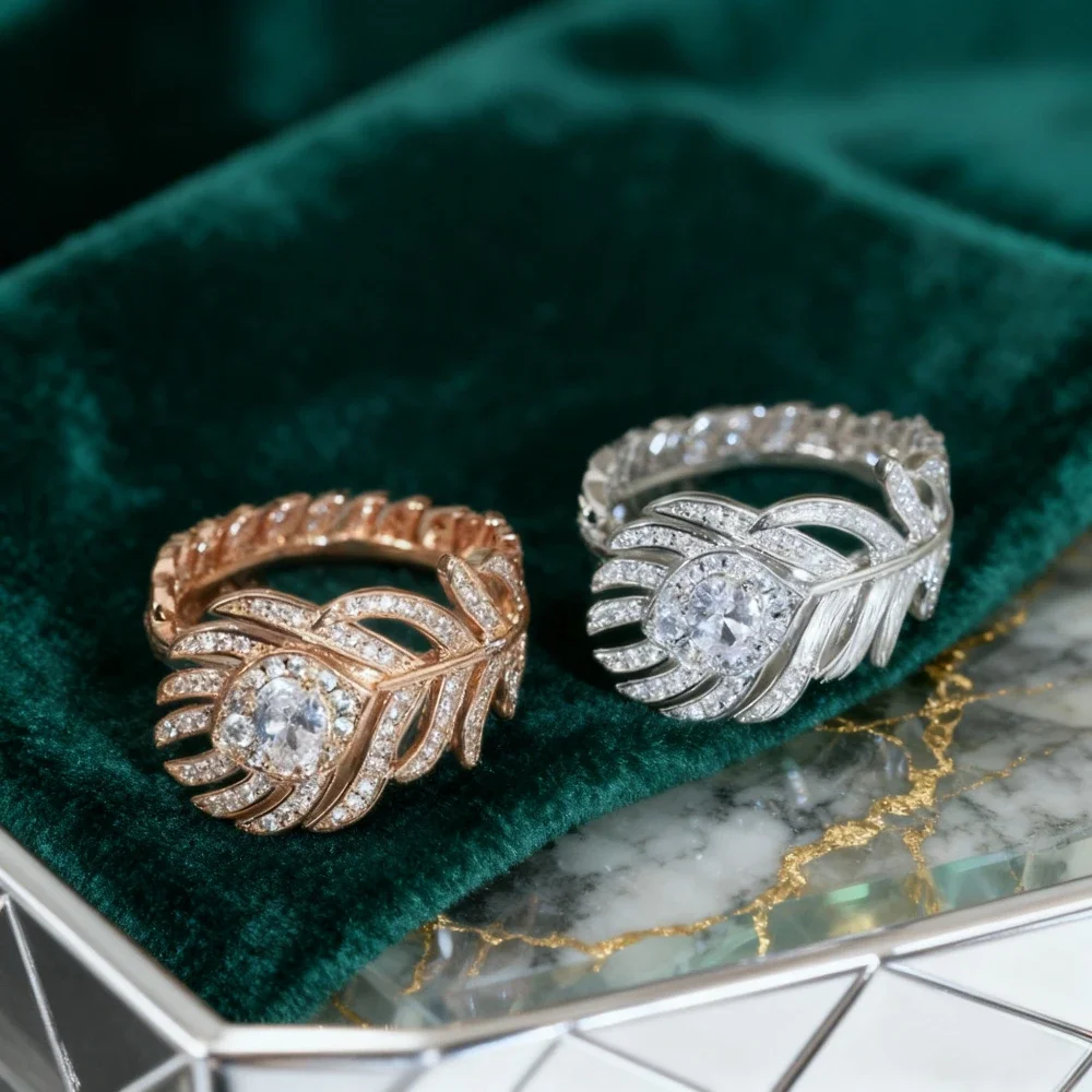 

Модные женские ювелирные изделия 2025 года, розовое золотое перо, дизайнерские кольца, идеально подходят для свадьбы, помолвки и дружбы