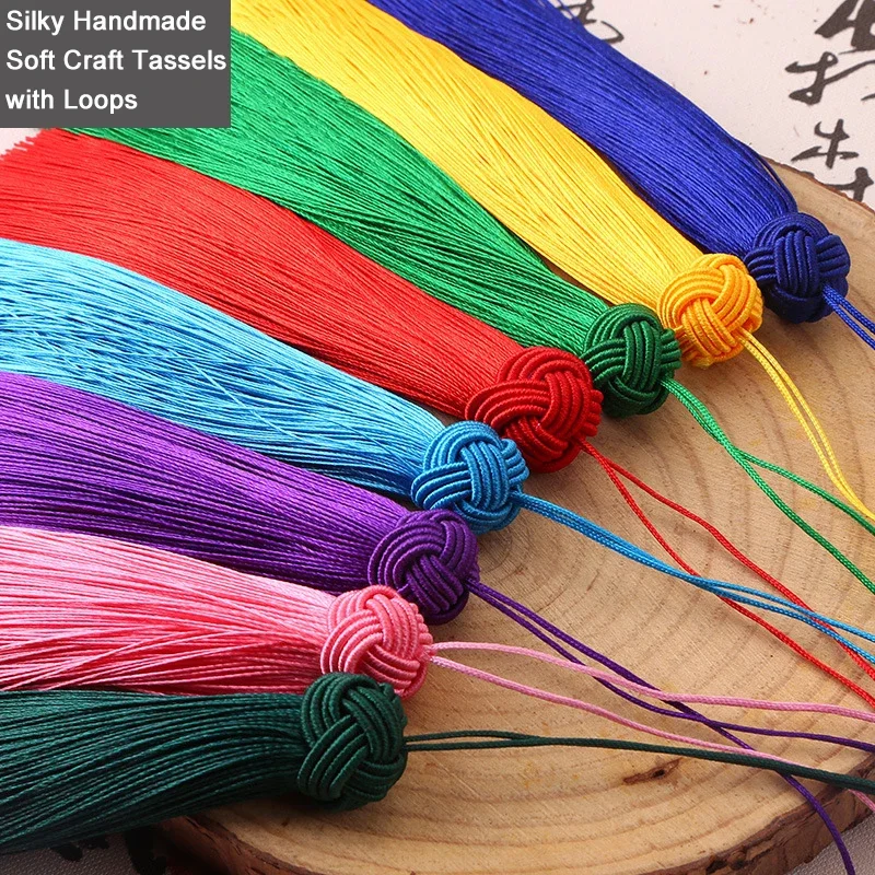 5Pcs 15cm Silk Tassels With Hanging Rope Handmade Soft Craft Tassels with Loops Bookmarks Tassel For Jewelry Making DIY Projects